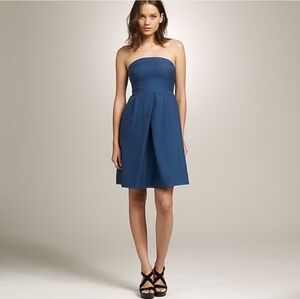 J. Crew Lorelei Beach Strapless Dress Embossed Silk Blend Blue 10 Cocktail Party